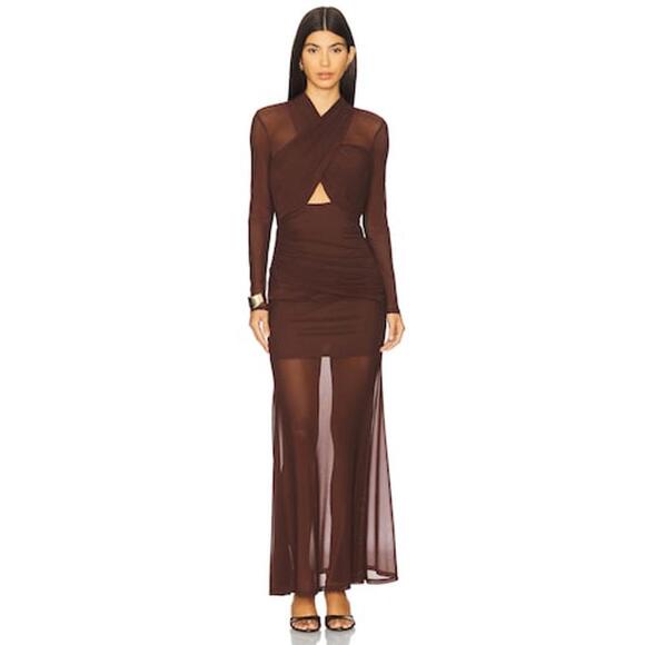 Bardot Dresses & Skirts - Bardot Veria Wrap Mesh Maxi Dress in Chocolate